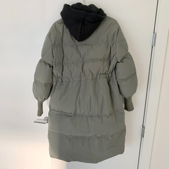 Made in Korea Long olive hooded puffer down jacket XS-S - Picture 2 of 5